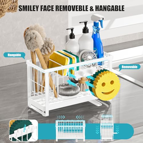 Sponge Holder for Kitchen Sink with Flexible Sponge Holder Smiley Face,2 Tier Kitchen Sink Organizer Countertop and Storage Essentials,Soap Dispenser Organize,Home Decor Accessories-White - color: 2 Tier White