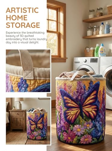 Quilted Laundry Basket with Handles, Boho Floral Quilted Storage Hamper, Large Soft Fabric Laundry Basket for Nursery, Bedroom, Laundry Room,Clothes & Toys (Pattern 04, Large (28"H x 20"W x 20"L)) - color: Pattern 04, size: Large (28"H x 20"W x 20"L)
