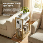 Skinny Side Table with Storage, 3 Tier Slim Side Tables for Small Spaces, Skinny End Table Narrow Bedside Table Narrow Side Table for Living Room, Bedroom - color: White Gold