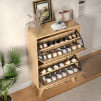 Jluomei Narrow Shoe Cabinet Storage for Entryway, Modern Cabinet Rack with 2 Flip Drawers, Slim Wood Fluted Entry Way Shoe Organizer, Wooden, Small, Farmhouse, Freestanding, Natural Oak (39.4 Inch) - color: Natural
