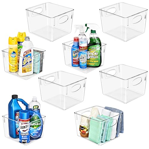 Sorbus 8 Pack Medium Clear Plastic Storage Bins, Clear Organizer Bins with Handle for Kitchen, Pantry, Cabinet, Refrigerator, Craft, Toys, Clothes, Closet, Under Sink, Bathroom Organizers and Storage - size: Medium, style: 8 Pack