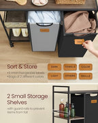 VASAGLE Laundry Hamper with 2 Compartments, 26.4 Gal. (100 L) Laundry Sorter, Rolling Laundry Cart with Shelves, Removable Liners, 6 Labels, Chestnut Brown, Ink Black and Dove Gray UBLH311B02