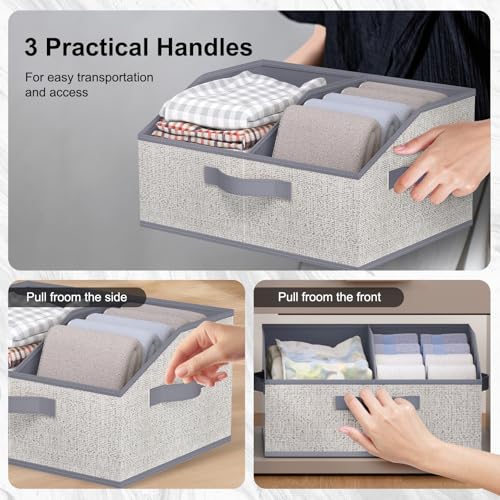 Closet Storage Bins 6 Pack, Large Closet Organizer Baskets with Divider & Handles,Trapezoid Fabric Shelf Organizers, Collapsible Storage Cubes for Clothes, Towels, Toys-Gray - color: Grey 6 Pack