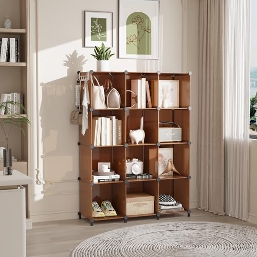 AWTATOS Cube Storage Organizer, Storage Cubes Shelves Bookshelf, 12 Cube Closet Organizers and Storage, DIY Stackable Plastic Clothes Organizer Shelving for Bedroom, Home, Cocoa Brown - color: Cocoa Brown