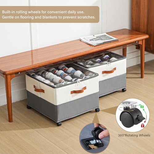 INSTY 2 Pack Shoe Organizer for Closet,Shoe Storage Organizer with Wheels, Fits up to 32 Pairs,Adjustable Dividers,Fabric Shoe Storage Bins with Clear Cover,Beige and Grey - color: Beige and Grey with wheels