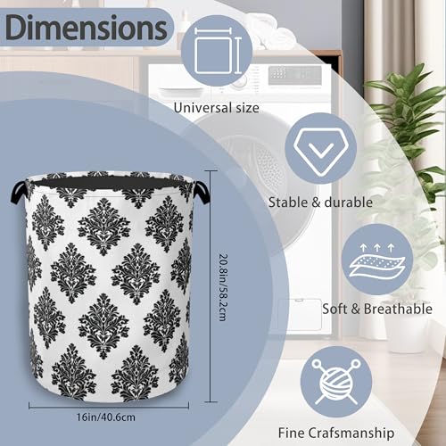 Vintage Damask Floral Laundry Basket,Oxford Cloth Laundry Hamper with Handle Foldable Portable Clothes Storage Basket for Bathroom Bedroom Dorm Room 16" x 20.8" - color: Vintage Damask Floral