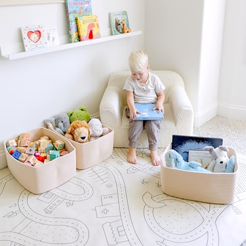 NaturalCozy Storage Baskets 16.8”x13”x7.6” Cotton Rope Woven Baskets for Organizing 3-Pack | Toy Storage Bins | Basket for Shelves, Laundry, Blanket, Clothes, Closet, Kitchen, Bathroom, Gifts - color: Beige