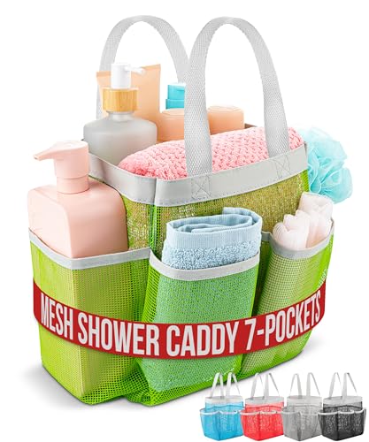 Handy Laundry Mesh Shower Caddy – 7 Pocket Portable Shower Caddy for Dorm, Gym, Travel & Bathroom – Quick-Dry Collapsible Organizer Tote Bag for College Essentials, Toiletries & Small Items (Green) - color: Portable Green