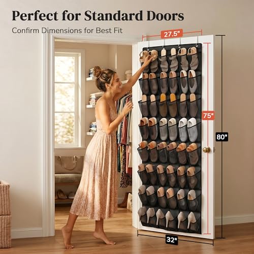 48 Pockets Over The Door Shoe Organizer, Large Mesh Hanging Shoe Rack, 6-Column Heavy Duty Shoe Storage for Sneakers and Heels, Behind Door Holder for Entryway Bedroom Dorm College, Black - color: Black