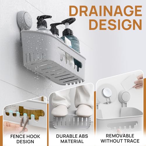 LEVERLOC Shower Caddy Suction Cup 2 Pack, Shower Organizer Removable Bathroom Shelf, Storage for Inside Shower Powerful Suction Max Hold 22lbs Waterproof Holder, Gray - color: grey, size: 2 x Medium