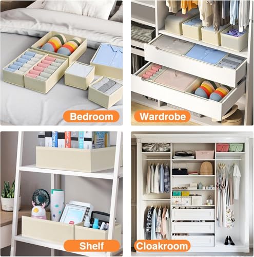 DIMJ Drawer Organizer Clothes, 15 Pack Dresser Organizer, Foldable Closet Organizers and Storage, Fabric Dresser Bins, Drawer Dividers for Nursery, Baby Clothes, Underwears, Sock (Beige) - color: Beige, size: 15 Pack