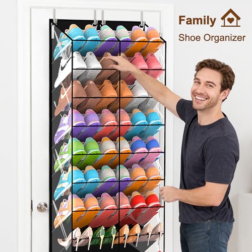 20-30 Pairs Over the Door Shoe Organizer, Transparent PVC Hanging Shoe Rack for Closet, 10-Tier Door Shoes Storage, Crystal-Clear Visibility Fit All the Family's Sneakers, Boots, Heels, Black Frame - color: Black & Clear