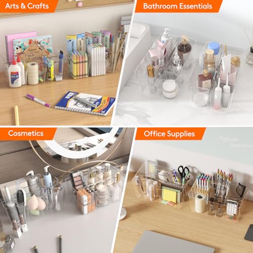 Lifewit 2 Pcs Plastic Caddy Organizer with Handle, Portable Art Supply Storage for Craft Supplies, Cosmetics, Holds Pencil, Crayon, Brushes, Hair Product, Dorm Shower Caddy, Clear, 25 x 15x 17cm - color: Clear