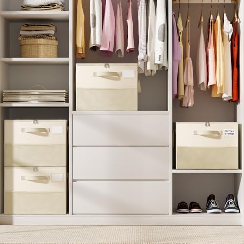 NestOrganix 2 Pack Shoe Organizer for Closet, Large Shoe Box Storage Containers, Foldable Shoe Storage Organizer Box Bin with Adjustable Dividers and Clear Cover, Space Saving Shoes Holder, Beige - color: Beige