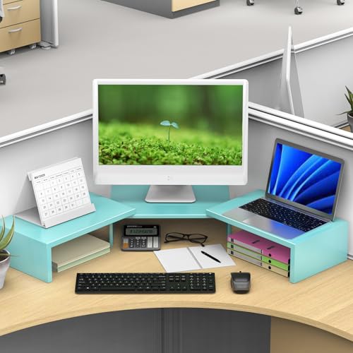 Desk Organizers and Accessories, Dual Monitor Stand Riser, Monitor Desk Shelf for Desktop Organization (Blue) - color: Blue