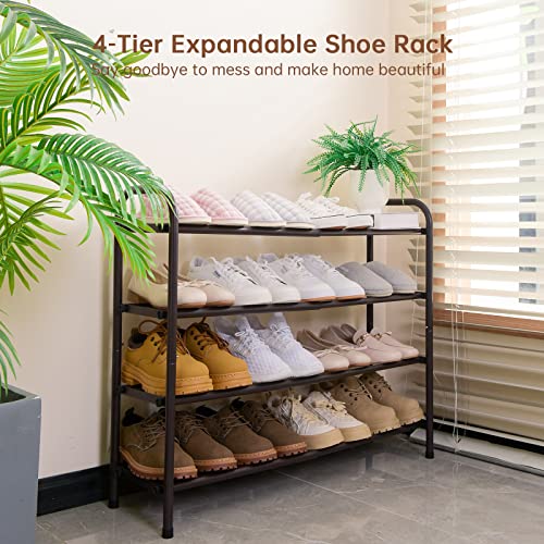 Gonfoam 4-Tier Expandable Shoe Rack,Adjustable Shoe Shelf Storage Organizer Heavy Duty Metal Free Standing Shoe Rack for Entryway Closet Doorway (Bronze) - color: Bronze, size: 4 Tier