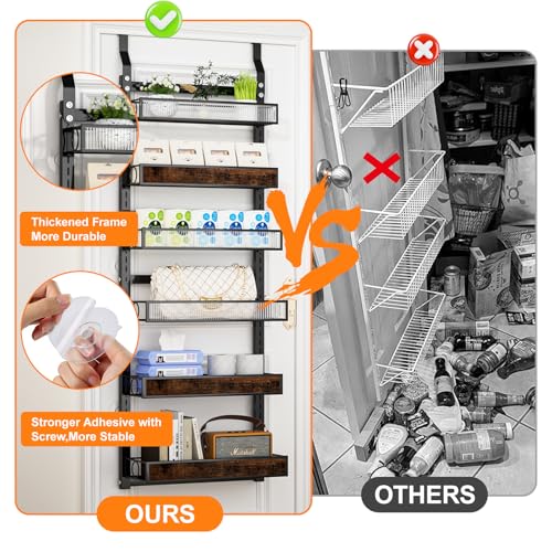 6 Tier Over the Door Pantry Organizer 2 IN 1 Hanging or Wall Mounted Spice Rack with Adjustable Basket,Heavy Duty Seasonning Storage Shelf for Kitchen Pantry and Bathroom,Black - color: Black, size: 6 Tiers