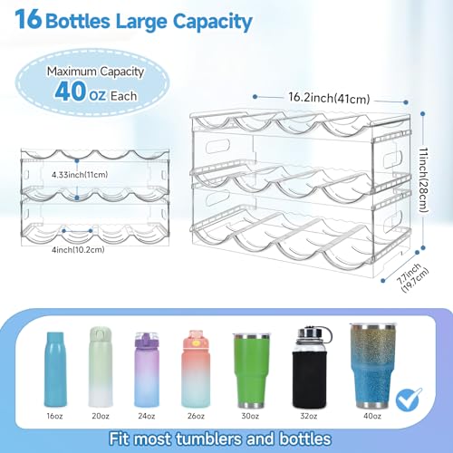 Amaoot Large Compartment Water Bottle Organizer Rack,3 Pack Stackable Tumbler Storage for Kitchen Fridge Cabinet Organization and Storage,Wine/Drink/Water Bottle Storage Organizer - size: 12 bottle