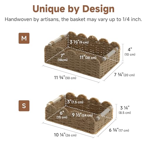 StorageWorks Toilet Paper Storage Basket, Living Room Organizers and Storage, Toilet Paper Basket with Wooden Handles, Small Paper Rope Scalloped Basket, Brown - color: Paper Rope(Brown), size: 11¾" L × 7¾" W × 4" H