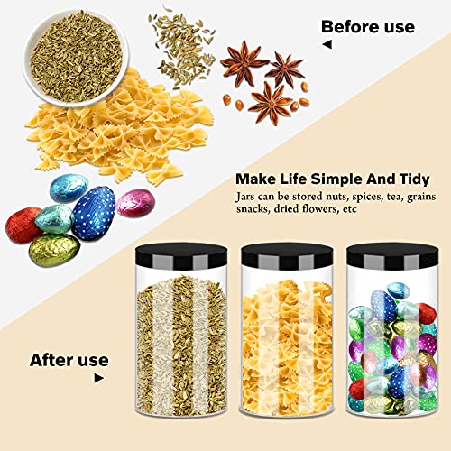 SLifeJars Clear Plastic Jars 32oz 12Pack Big Round PET Plastic Containers with Black Screw On Lids Reusable Empty Storage Jars with Lid Clear Containers for Household and Kitchen Organizing