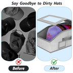 Hat Storage for Baseball Caps,2 PCS Stackable Hat Storage Boxes holds up to 24 Caps Hat Organizer for Closet, Sturdy Snapback Hat Boxes for Women&Men with Clear Window for Closet, Grey