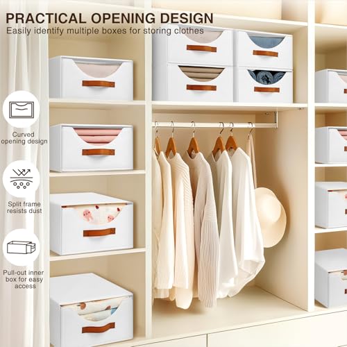 Homsorout Stackable Storage Drawers - Collapsible Storage Bins with Drawers, 6 Pack Closet Shelf Organizer Basket, Fabric Pull Out Organizer for Bedroom, Living Room, Dorm, White - color: White, size: 13 Inch. - 6 Pack