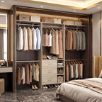 Aheaplus Closet System - 8FT Organizer with 3 Wooden Drawers, Fits 5.3-9 ft Walk-in Closet, White Oak - color: White Oak