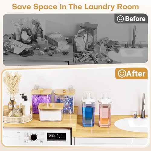 Homde Clear Laundry Detergent Dispenser: 3+2 Pack Reusable Pods Container with Lids for Dryer Balls - Plastic Sheets Holder Set for Scent Booster