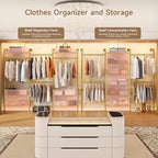 Wall Mounted Garment Rack, Walk-in Closet System with Expandable Rods, Adjustable Shelves, Industrial Pipe Clothing Racks, Hanging Clothes Organizers and Storage, Metal Closet Shelving Wardrobe - color: Gold