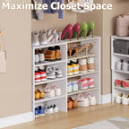 X-cosrack Long White 11.02″Shoe Rack for Closets, Stackable and Expandable Shoe Organizer, Suitable for Entryways, Garages, Storage Shelves Made of MDF, Oxford Cloth and Iron - size: 1 Pack 2 Tier Long