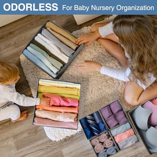 Criusia Drawer Organizer Clothes 24 Pack, Fabric Closet Organizers and Storage Bins for Underwear Sock, Odorless Dresser Drawer Dividers for Baby Nursery Organization (Grey) - color: Grey, size: 24 Pack