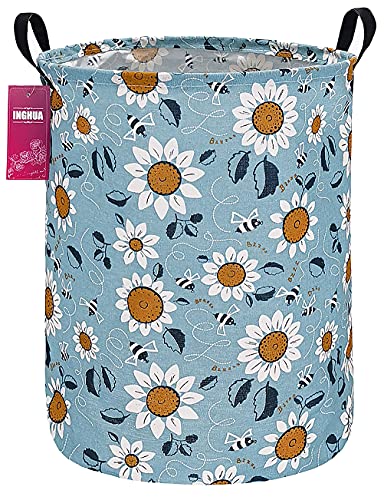 Laundry Hamper Large Canvas Fabric Lightweight Storage Basket/Toy Organizer/Dirty Clothes Collapsible Waterproof for College Dorms, Boys and Girls Bedroom,Bathroom (Sunflower) - color: Sunflower