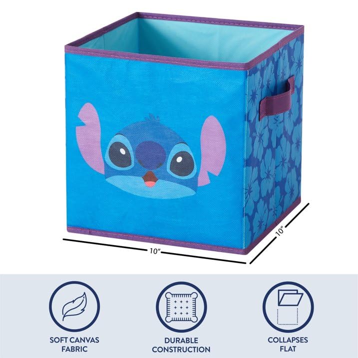 Disney Stitch Storage Bins,10" Collapsible Fabric Cubes, Pack of 2,Kids Organizer, Nursery & Bedroom Decorative Storage Boxes with Handles