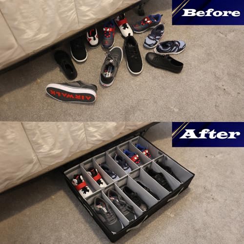 Under Bed Shoe Storage, A Sturdy Closet and Under Bed Storage, Multi-Functional Storage Organizer Solution,with Clear Silk PVC Cover and Adjustable Dividers.