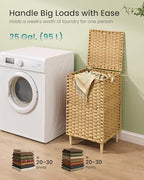 SONGMICS Laundry Hamper with Lid, 25 Gal (95L) PE Rattan Laundry Basket with Removable Washable Liners, for Bedroom & Living Room, Goose Yellow ULCB221YE01 - color: Goose Yellow, size: 95 L (1 Basket）