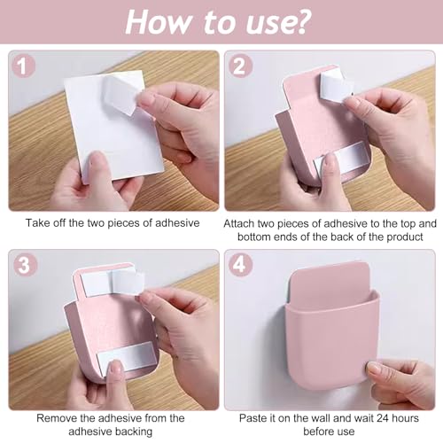 Remote Control Holder, Wall Mount Pen Holder Hole-Free Self Adhesive Phone Charging Organizer Pencil Storage Containers for Home Office School Supply Orgaizer(Pink) - color: Pink