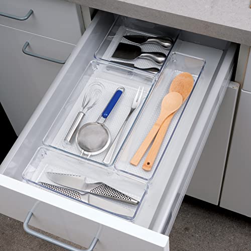 Oggi Set of 5 Clear Drawer Organizers - (1) 3x6.25, (2) 3x9.5, (2) 3x12.5 - Ideal for Organizing Kitchen Drawers, Office, Desk, Silverware, Kitchen Utensils, Cosmetics and Bathrooms - size: Set of 5