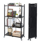4 Tier Foldable Storage Shelf with Wheels, Collapsible Metal Rack Shelving Unit, No Assembly Required, Rolling Cart Shelf Rack Organizer for Books, Garage, Kitchen, Closet, Pantry, Exhibition, Black - size: 4-Tier