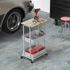 Simple Houseware 2-Tier Rolling Utility Cart with Lockable Wheels and Wood Top, Metal Storage Organizer Trolley for Kitchen, Bathroom, Office, Craft Room, Maple - color: Maple