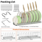 MUDEELA Pots and Pans Organizer Rack for under Cabinet, Expandable Pot Lid Kitchen Cabinet Organizer Holder with 10 Adjustable Compartment Cutting Board Organizer for Pan Lid Cookie Sheet Rack, Silver - style: 10 Dividers-Silver
