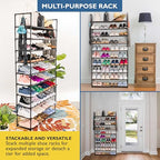 Sundaze Shoe Rack - 10 Tier Shoe Rack for Front Door Entrance, Sturdy Tall Shoe Organizer for Closet, Bedroom, Entryway, Garage, Non Woven Fabric Shelf, Black, Holds Up to 50 Pairs - size: 10 Tier (34.3" W)