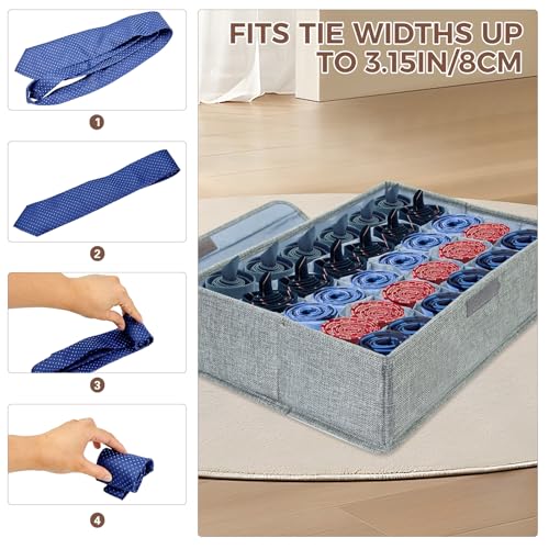 PINGMIC Gray Sock Organizer Divider 1 Pack with Lid - 30 Cell Foldable Closet Storage, Tie Organizer For Men Boxes for Socks, Ties, Belts - color: 1PACK