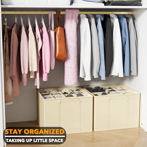 SpaceAid Shoe Organizer for Closet, 2 Pack Foldable Shoe Storage Containers Baskets Boxes Bins w/Adjustable Dividers, Fits 16-32 Pairs, Beige - color: Beige