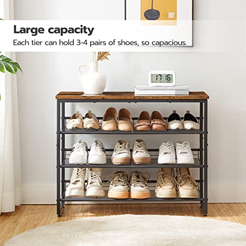 HOOBRO Shoe Rack, 4 Tier Shoe Organizer for Front Door Entrance, Shoe Shelf with Adjustable Tilt Angle, Holds 12-16 Pairs, for Entryway, Garage, Closet, Rustic Brown and Black BF09XJ01 - size: 29.5"L x 11.4"W x 23.2"H