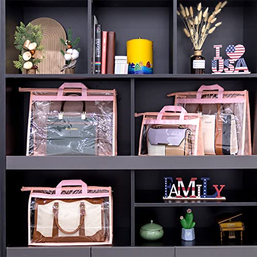 CINPIUK Handbag Dust Bags Clear Purse Storage Organizer for Closet Small to Extra Large Handbags Dust Free Bags Hanging Zipper Storage Bag with Hooks, (Pink, 4 Sizes-8PCS) - color: Pink, size: 4 Sizes-8PCS