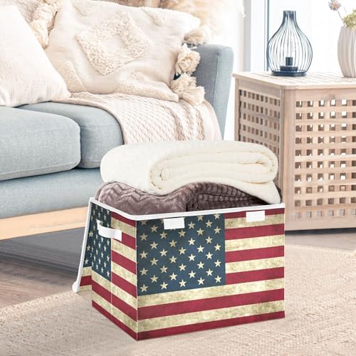 xigua American Flag Storage Bins with Lids and Carrying Handle,Foldable Storage Boxes Organizer Containers Baskets Cube with Cover for Home Bedroom Closet Office - color: American Flag