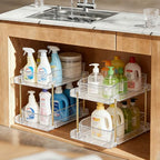 LAREKUN2pack 2-Tier Organizer & Storage Unit Stackable Bathroom Cabinet Organizer Pull-Out Kitchen Pantry Organizer & Storage System Suitable for Countertops, Pantries, Kitchens, Bathrooms - style: 2pack