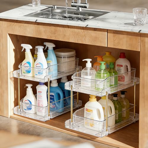 LAREKUN4pack 2-Tier Organizer & Storage Unit Stackable Bathroom Cabinet Organizer Pull-Out Kitchen Pantry Organizer & Storage System Suitable for Countertops, Pantries, Kitchens, Bathrooms - style: 4pack