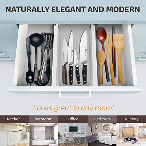 6-Pack Drawer Dividers - 2.6 Inches High, Adjustable 16 to 22 Inches Bamboo Drawer Organizer, Large Expandable Separator for Clothes, Dresser, Bedroom, Bathroom, Baby, Office, Kitchen Utensils, White - color: White