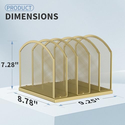 Gawerk 5-Section Vertical Desktop Organizer, 5-Section Mesh File Folder Stand Sorter for Office Home Classroom Organization (1, Gold) - color: Gold